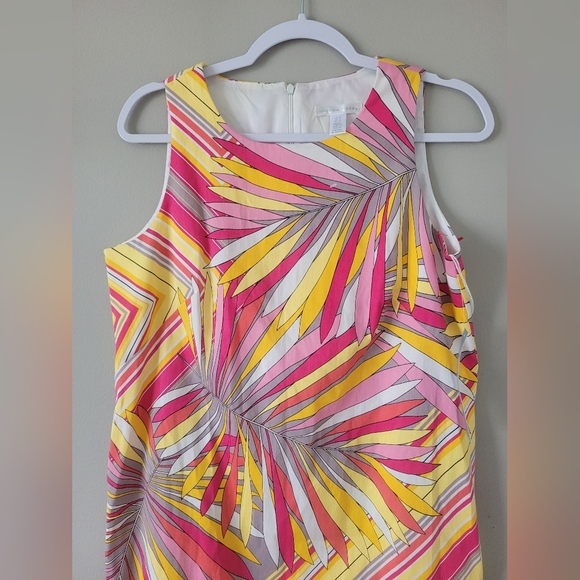 London Times Women's Stretch Cotton Palm Print Dress Colorful Yellow/Pink 10 NEW - Picture 7 of 16